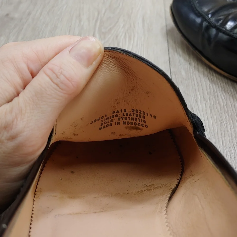 J. Crew Academy Penny Loafer Italian Leather SlipOn Muted Black Patent 8.5 J8501